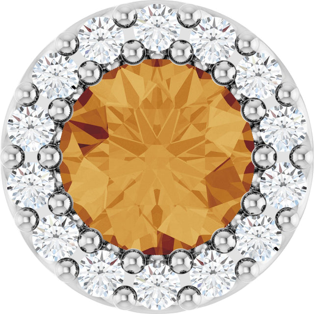 Platinum Round Natural Citrine Halo-Style Pendant