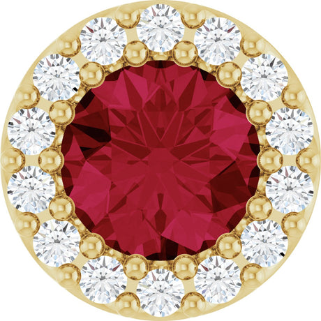 14K Gold Round Lab-Grown Ruby Halo-Style Pendant – up to 0.08 CTW - Yellow Gold