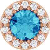 14K Gold Round Natural Blue Zircon Halo-Style Pendant - Rose Gold