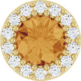14K Gold Round Natural Citrine Halo-Style Pendant - Yellow Gold