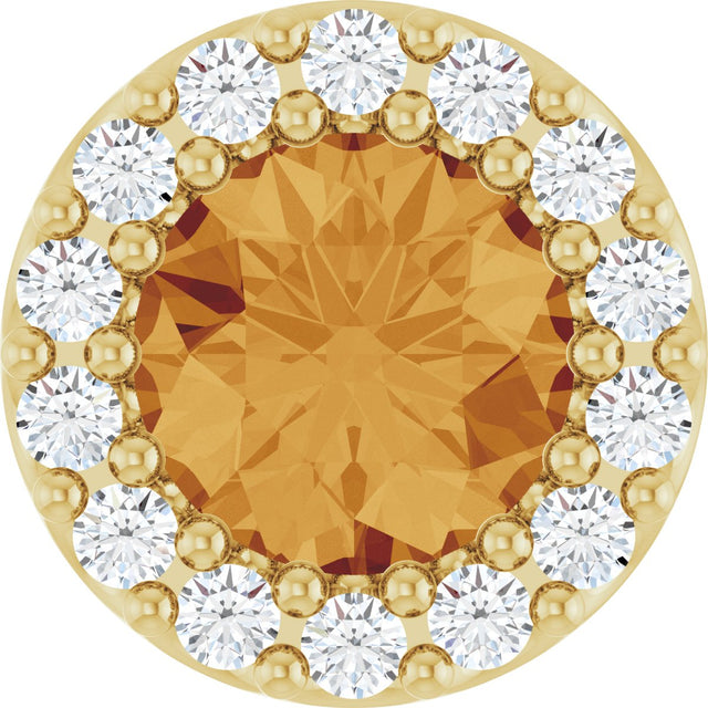 14K Gold Round Natural Citrine Halo-Style Pendant - Yellow Gold