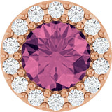 14K Gold Round Natural Pink Tourmaline Halo-Style Pendant - Rose Gold