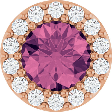 14K Gold Round Natural Pink Tourmaline Halo-Style Pendant - Rose Gold