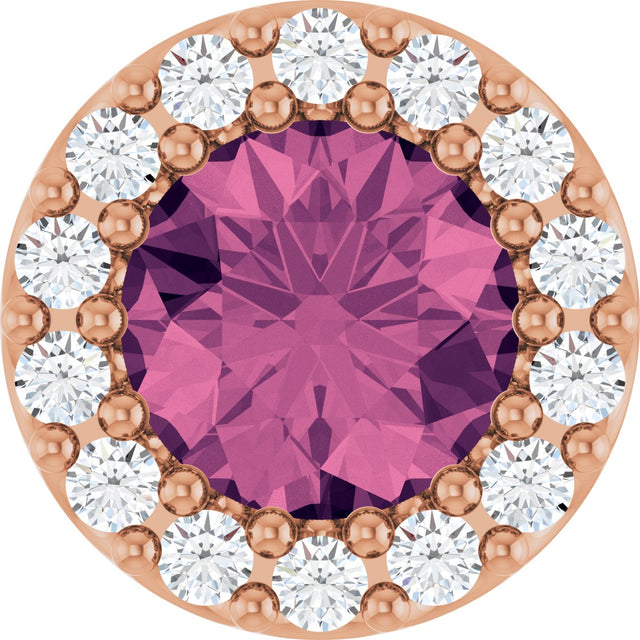 14K Gold Round Natural Pink Tourmaline Halo-Style Pendant - Rose Gold