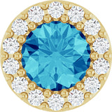 14K Gold Round Natural Blue Zircon Halo-Style Pendant - Yellow Gold
