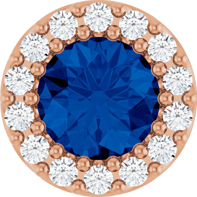14K Gold Round Lab-Grown Blue Sapphire Halo-Style Pendant – up to 1/10 CTW - Rose Gold
