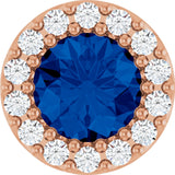 14K Gold Round Natural Blue Sapphire Halo-Style Pendant – up to 0.08 CTW - Rose Gold