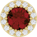 14K Gold Round Natural Mozambique Garnet Halo-Style Pendant - Yellow Gold
