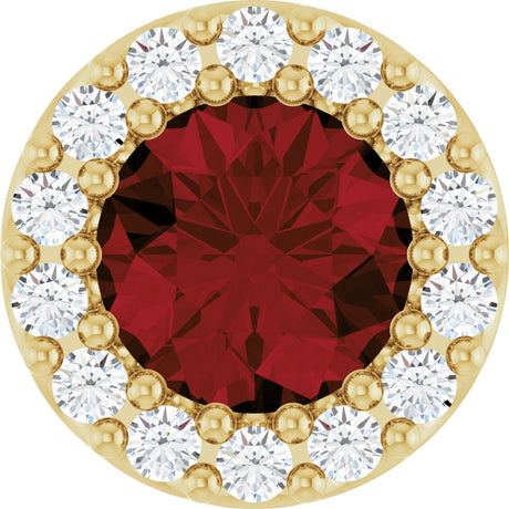 14K Gold Round Natural Mozambique Garnet Halo-Style Pendant - Yellow Gold