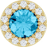 14K Gold Round Natural Aquamarine Halo-Style Pendant - Yellow Gold