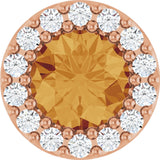 14K Gold Round Natural Citrine Halo-Style Pendant - Rose Gold