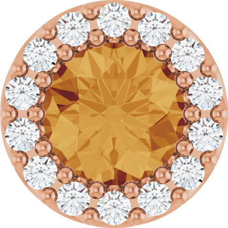 14K Gold Round Natural Citrine Halo-Style Pendant - Rose Gold