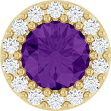 14K Gold Round Natural Amethyst Halo-Style Pendant - Yellow Gold
