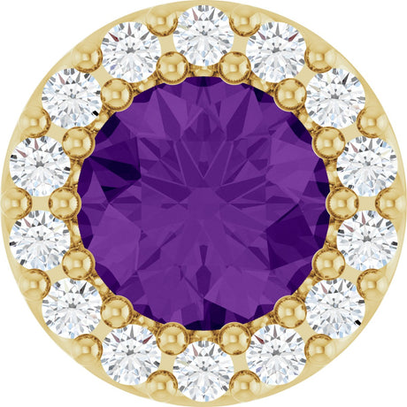 14K Gold Round Natural Amethyst Halo-Style Pendant - Yellow Gold