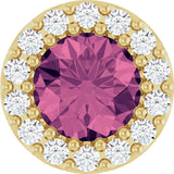 14K Gold Round Natural Pink Tourmaline Halo-Style Pendant - Yellow Gold