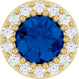 14K Gold Round Lab-Grown Blue Sapphire Halo-Style Pendant – up to 1/10 CTW - Yellow Gold