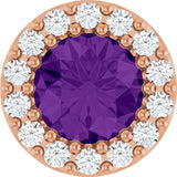 14K Gold Round Natural Amethyst Halo-Style Pendant - Rose Gold