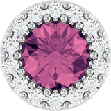 Platinum Round Natural Pink Tourmaline Halo-Style Pendant