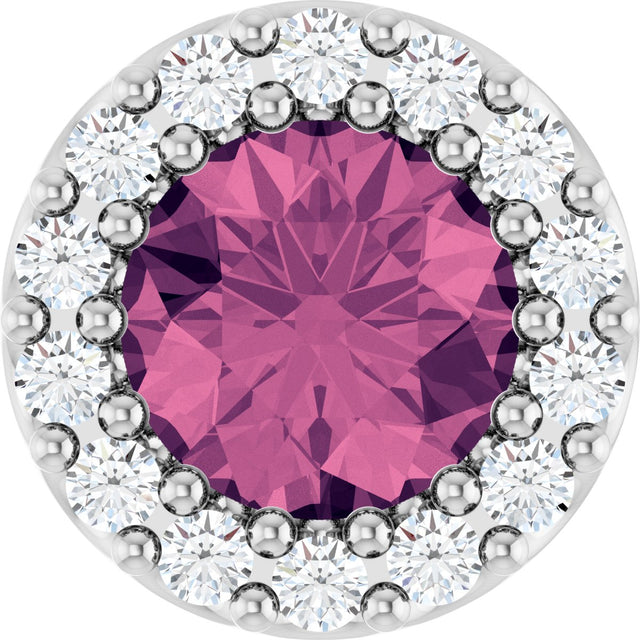 Platinum Round Natural Pink Tourmaline Halo-Style Pendant