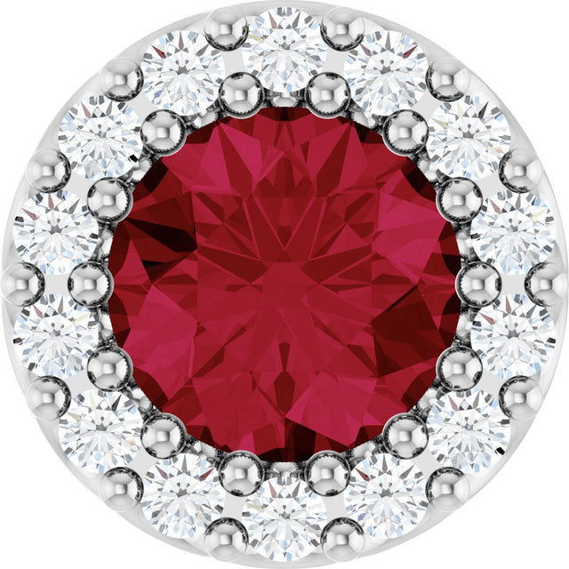 14K Gold Round Natural Ruby Halo-Style Pendant – up to 1/10 CTW - White Gold