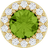 14K Gold Round Natural Peridot Halo-Style Pendant - Yellow Gold