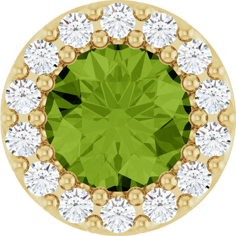 14K Gold Round Natural Peridot Halo-Style Pendant - Yellow Gold
