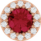 14K Gold Round Natural Ruby Halo-Style Pendant – up to 1/10 CTW - Rose Gold