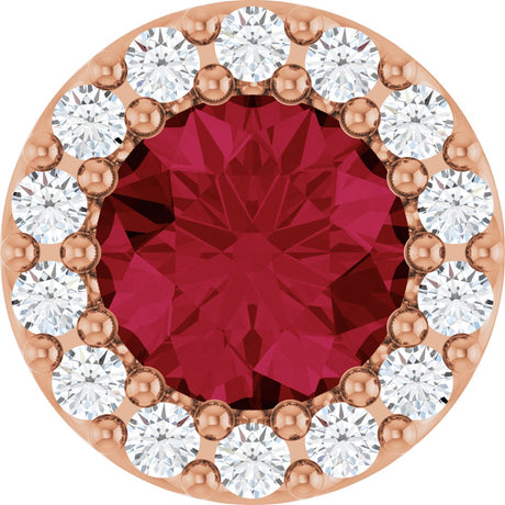 14K Gold Round Natural Ruby Halo-Style Pendant – up to 1/10 CTW - Rose Gold