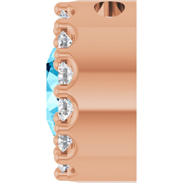 14K Gold Round Natural Aquamarine Halo-Style Pendant - Rose Gold - view 3