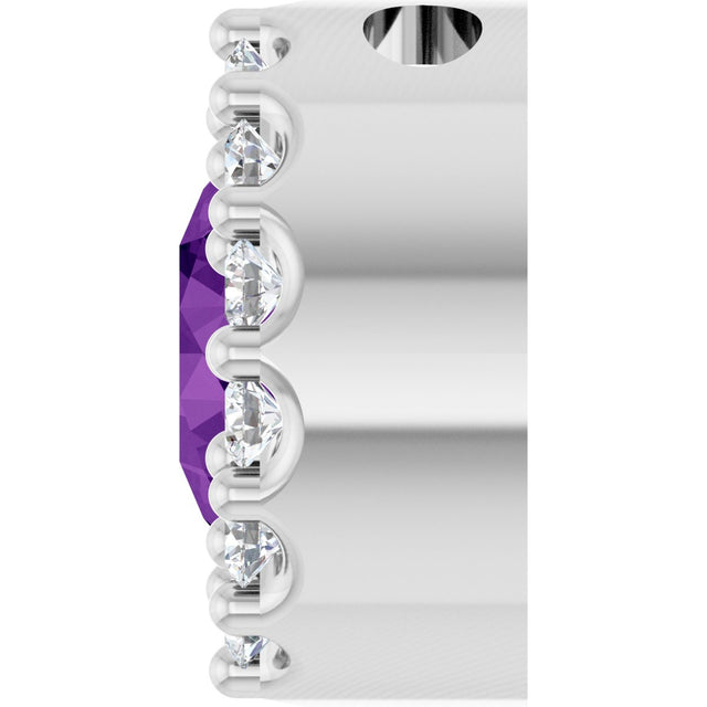14K Gold Round Natural Amethyst Halo-Style Pendant - White Gold - view 3