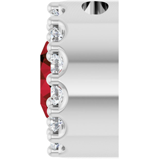 Platinum Round Natural Mozambique Garnet Halo-Style Pendant - view 3