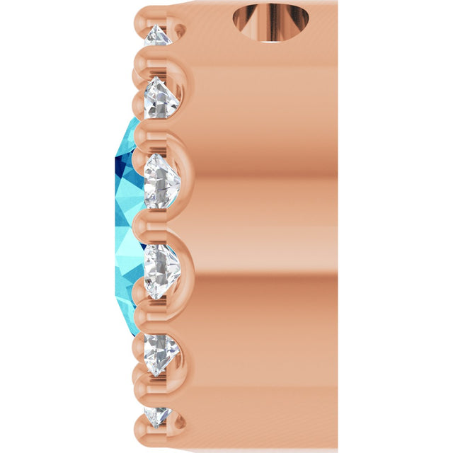 14K Gold Round Natural Blue Zircon Halo-Style Pendant - Rose Gold - view 3