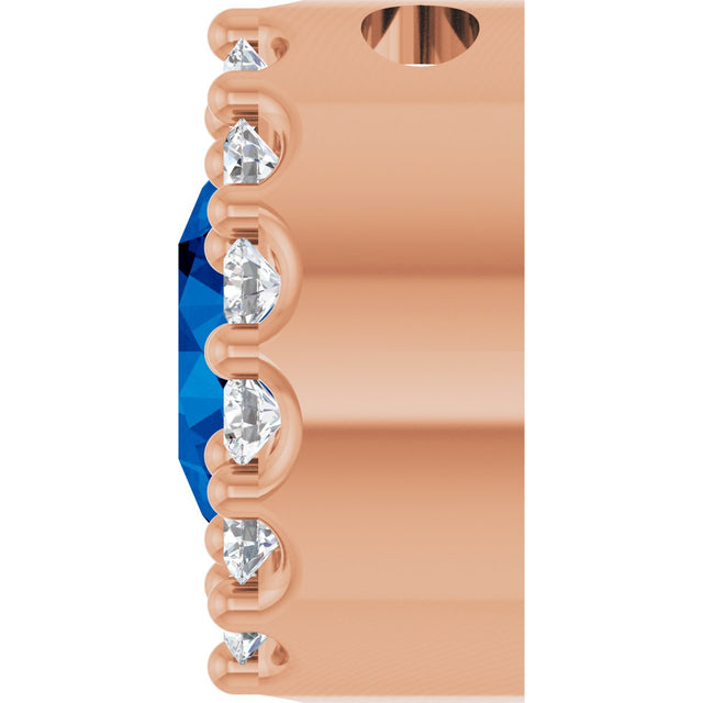 14K Gold Round Lab-Grown Blue Sapphire Halo-Style Pendant – up to 1/10 CTW - Rose Gold - view 3