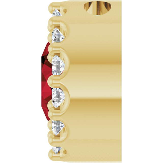14K Gold Round Natural Mozambique Garnet Halo-Style Pendant - Yellow Gold - view 3