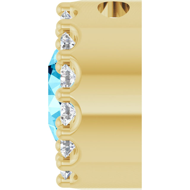 14K Gold Round Natural Aquamarine Halo-Style Pendant - Yellow Gold - view 3