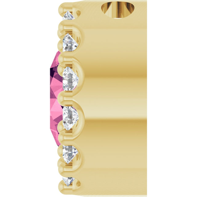 14K Gold Round Natural Pink Tourmaline Halo-Style Pendant - Yellow Gold - view 3