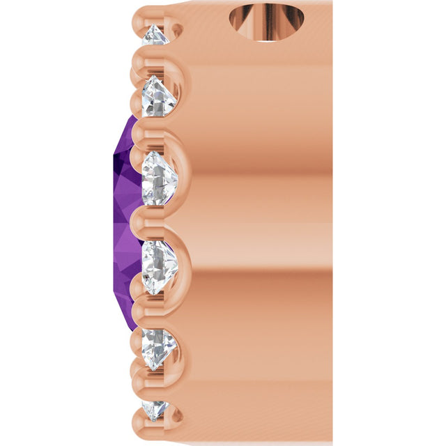 14K Gold Round Natural Amethyst Halo-Style Pendant - Rose Gold - view 3