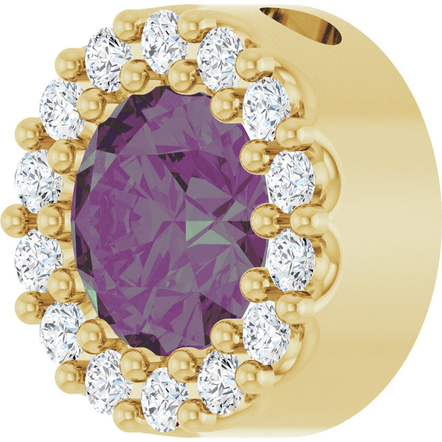 14K Gold Round Lab-Grown Alexandrite Halo-Style Pendant - Yellow Gold - view 2
