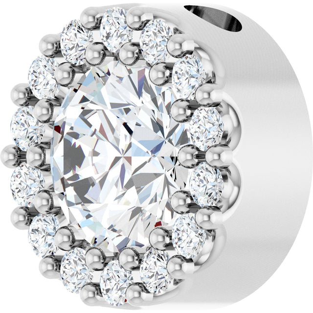 14K Gold Round Natural White Sapphire Halo-Style Pendant - White Gold - view 2