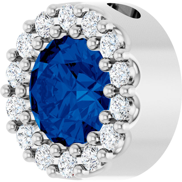 14K Gold Round Natural Blue Sapphire Halo-Style Pendant – up to 0.08 CTW - White Gold - view 2