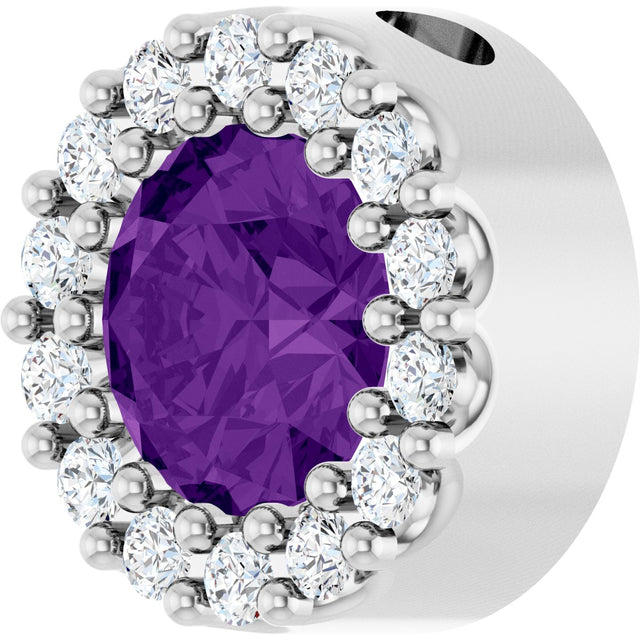 14K Gold Round Natural Amethyst Halo-Style Pendant - White Gold - view 2