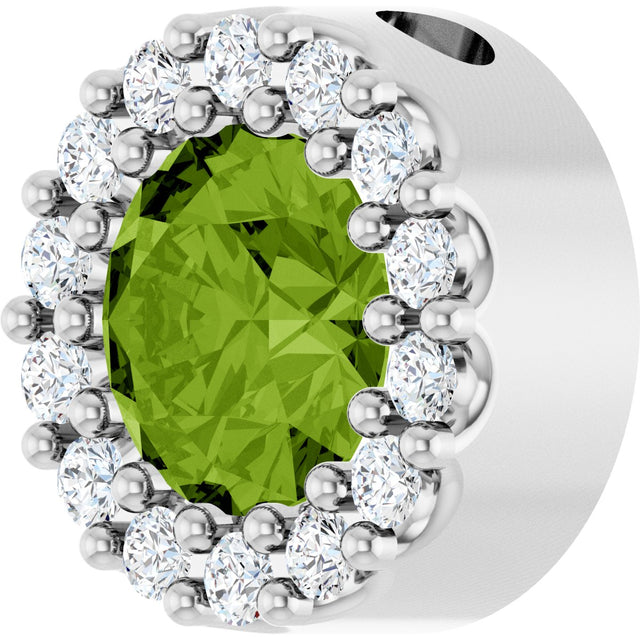14K Gold Round Natural Peridot Halo-Style Pendant - White Gold - view 2