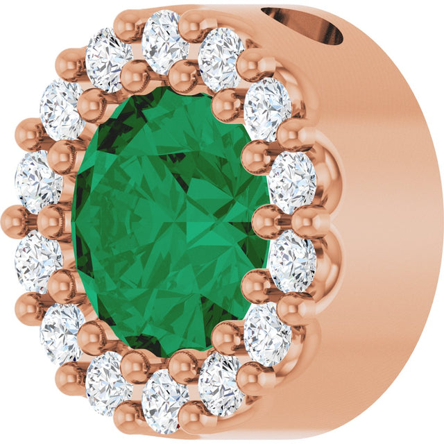 14K Gold Round Lab-Grown Emerald Halo-Style Pendant – up to 1/10 CTW - Rose Gold - view 2