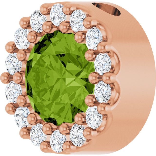 14K Gold Round Natural Peridot Halo-Style Pendant - Rose Gold - view 2