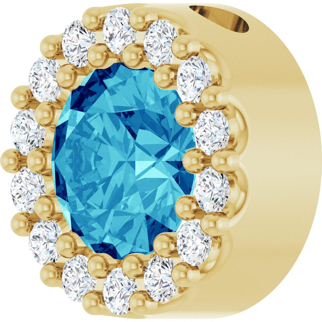 14K Gold Round Natural Blue Zircon Halo-Style Pendant - Yellow Gold - view 2