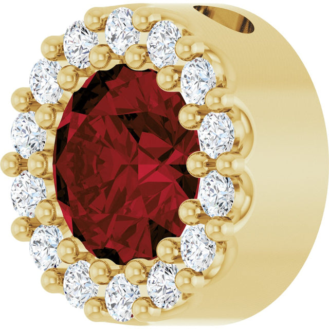 14K Gold Round Natural Mozambique Garnet Halo-Style Pendant - Yellow Gold - view 2