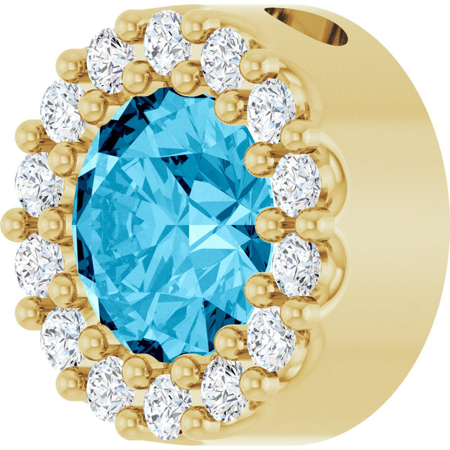 14K Gold Round Natural Aquamarine Halo-Style Pendant - Yellow Gold - view 2