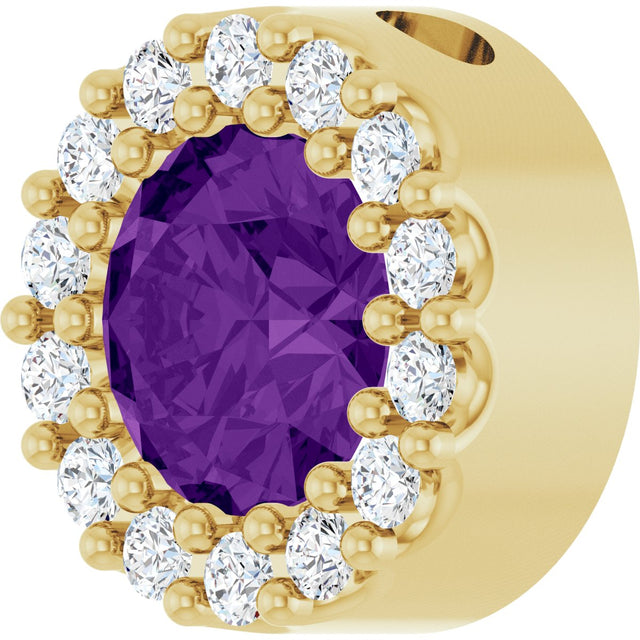 14K Gold Round Natural Amethyst Halo-Style Pendant - Yellow Gold - view 2