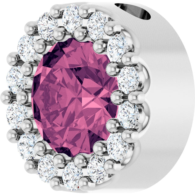 Platinum Round Natural Pink Tourmaline Halo-Style Pendant - view 2