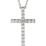 14K Gold Round Natural Diamond Petite Cross Necklace or Pendant – up to 1/5 CTW - White Gold